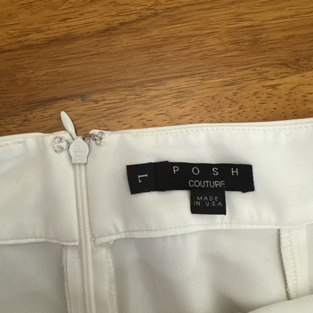 Posh Couture Off White Flare Leg Pants Bow Tie Side Slit Wide Leg L Retail 249 - Picture 5 of 11